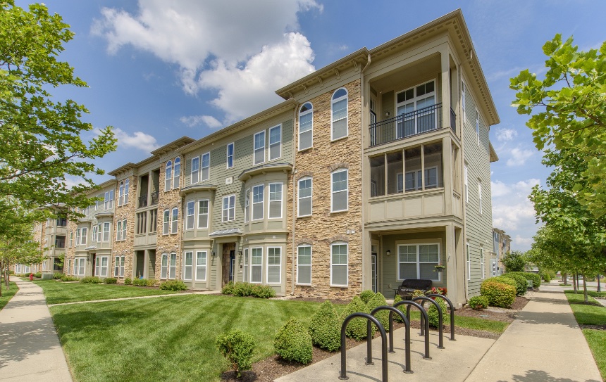 Exterior view of a Greenwood apartment building.