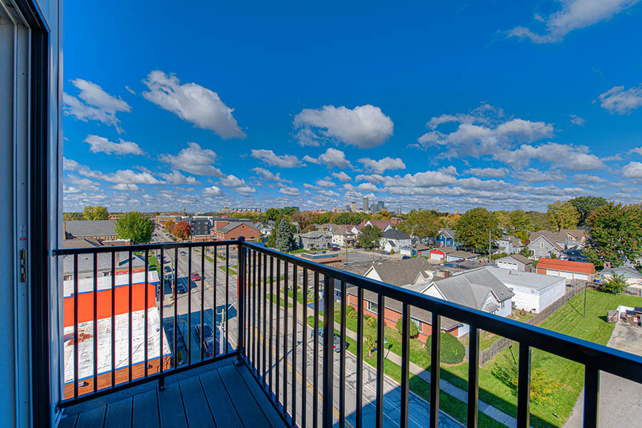 Penrose on Mass balcony cityscape view on a sunny day.